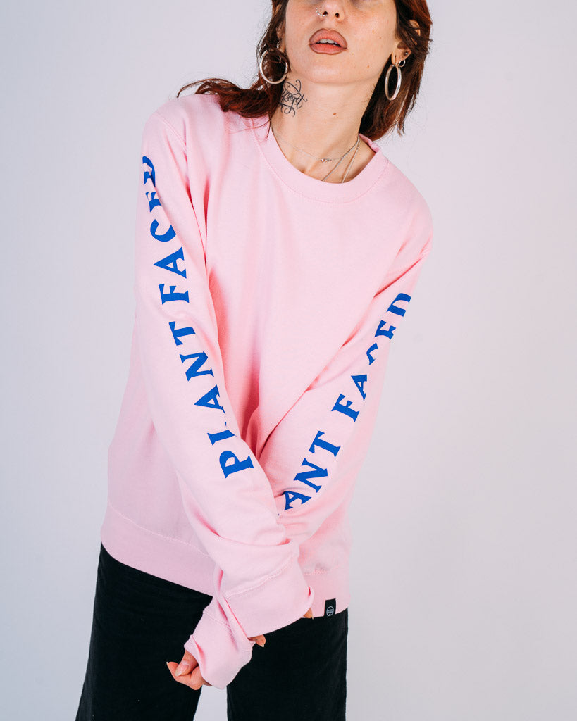 No Beef Sweater - Baby Pink x Electric Blue – Plant Faced Clothing